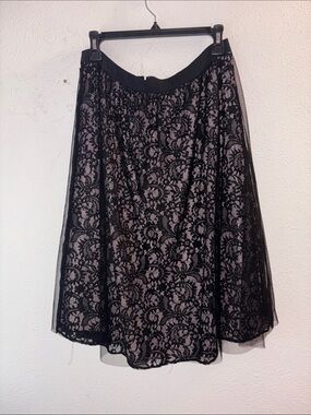 Express Black Lace Skater Skirt with Nude Underlay